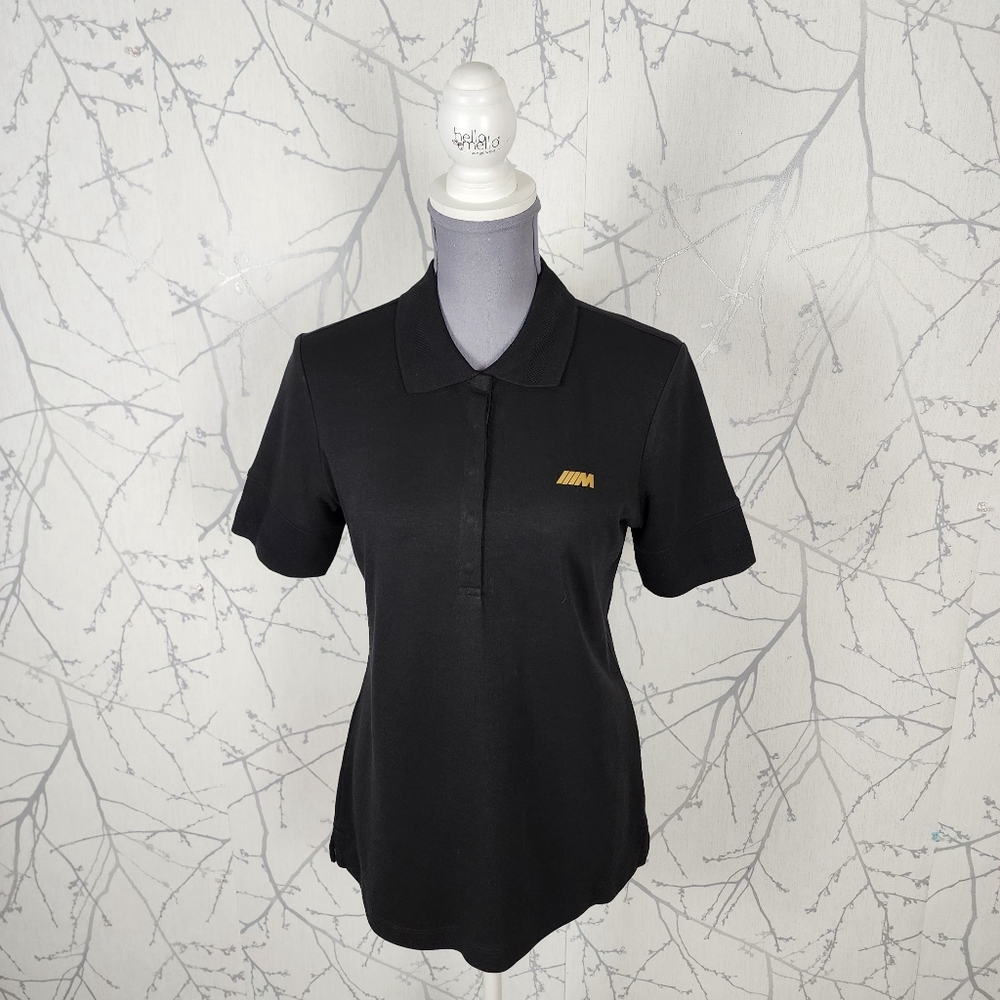 BMW Black Stretch Jersey Knit Snap Polo Shirt